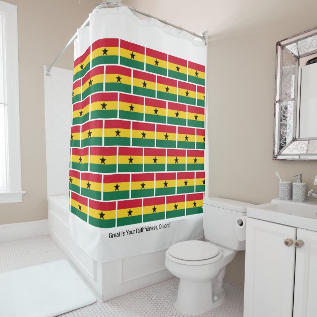 Custom Christian Scripture GHANA FLAG Shower Curtain (In Situ)