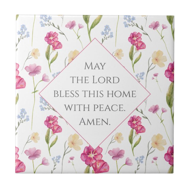 Custom Christian Text Pink Watercolor Wildflower Ceramic Tile (Front)