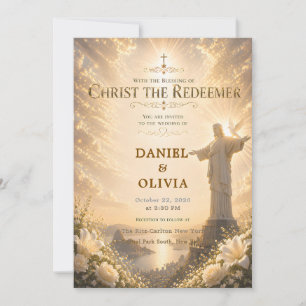 Custom Christian Wedding Christ the Redeemer Gold Invitation