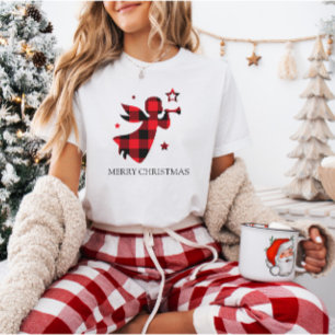 Custom Christmas Angel Buffalo Plaid Holiday  T-Shirt