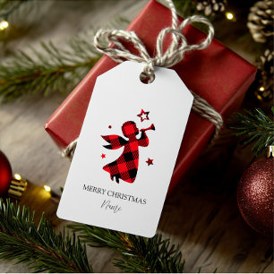 Custom Christmas Angel– Red Buffalo Plaid  Gift Tags