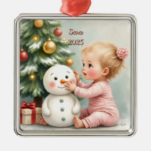 Custom Christmas Baby Girl Cute Metal Ornament