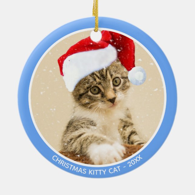 Custom Christmas Baby Kitty Cat Photo Ceramic Ornament (Back)