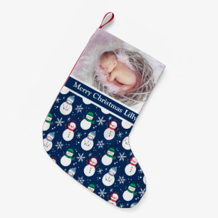 Custom Christmas  Baby Photo, Name Snowman Face  Small Christmas Stocking