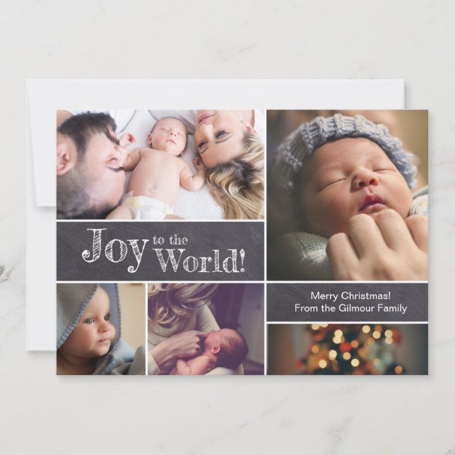 Custom Christmas Baby Photos Joy to the World Holiday Card (Front)