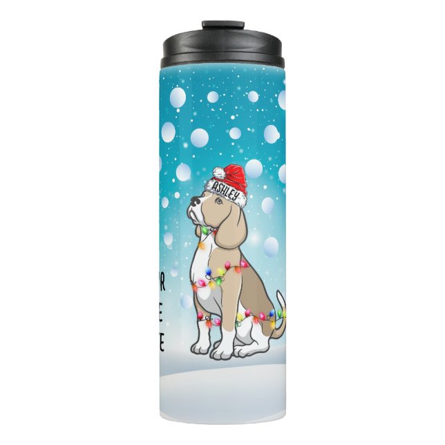 Custom Christmas Beagle Head Santa Hat Thermal Tumbler (Front)