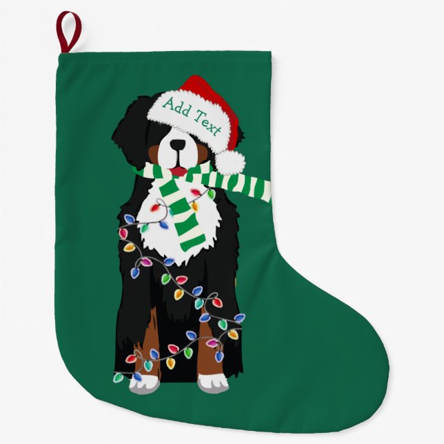 Custom Christmas Bernese Mountain Holiday Dog Large Christmas Stocking (Front)