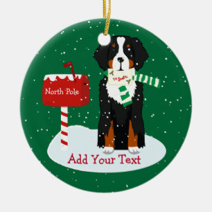 Custom Christmas Bernese Mt Dog Letter To Santa Ceramic Ornament