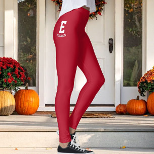 Custom Christmas Berry Red White Monogrammed Name Leggings