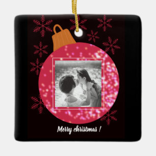 Custom christmas black photo collage bauble ceramic ornament