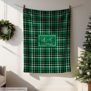 Custom Christmas Blanket Green Black Tartan Decor
