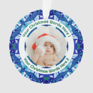 Custom Christmas Blue Green Family Photo Gift Ornament