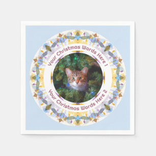 Custom Christmas Blue Yellow Family Photo Party Napkin