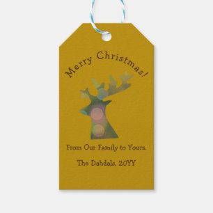 Custom Christmas Bokeh Reindeer Head Bronze Gold Gift Tags