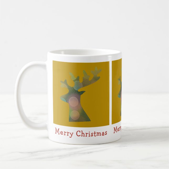 Custom Christmas Bokeh Reindeer Head Red and Gold  Coffee Mug (Left)