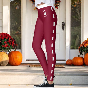 Custom Christmas Burgundy White Pattern Monogram Leggings