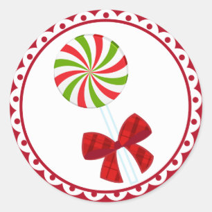 Custom Christmas Candy Cane Classic Round Sticker