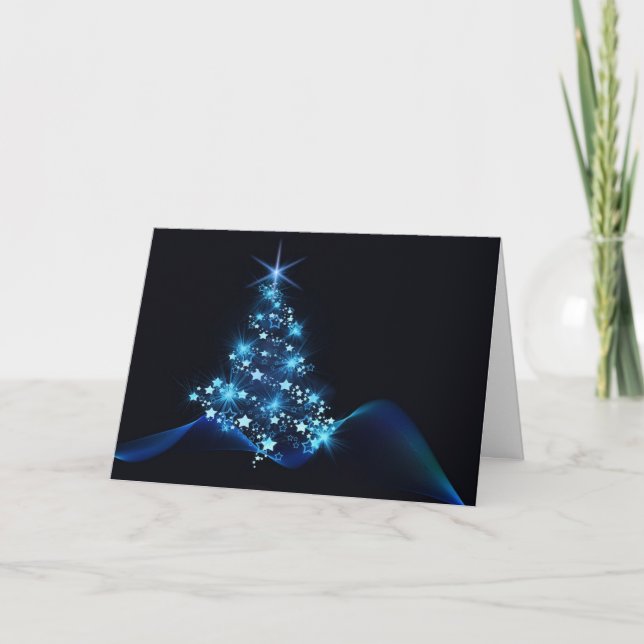custom Christmas card modern blue tree design (Front)