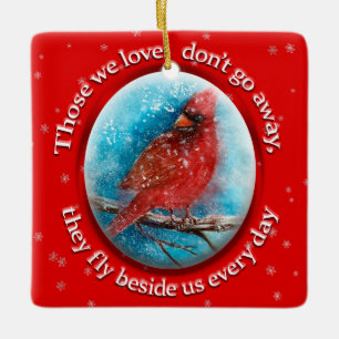 Custom Christmas Cardinal Snowflakes on Red Ceramic Ornament
