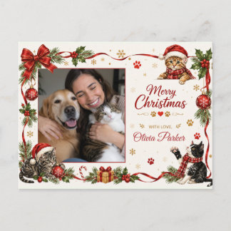 Custom Christmas Cat Lover Photo Postcard