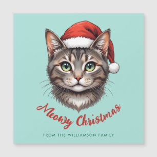 Custom Christmas Cat with Santa Hat Magnetic Card