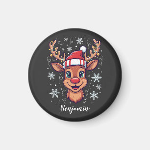 Custom Christmas Cheer Cute Reindeer in Hat Magnet