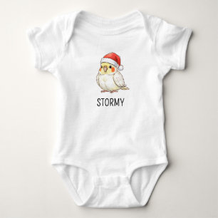 Custom Christmas Cockatiel Wearing Santa Hat Baby Bodysuit