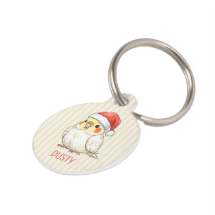 Custom Christmas Cockatiel Wearing Santa Hat Pet Tag