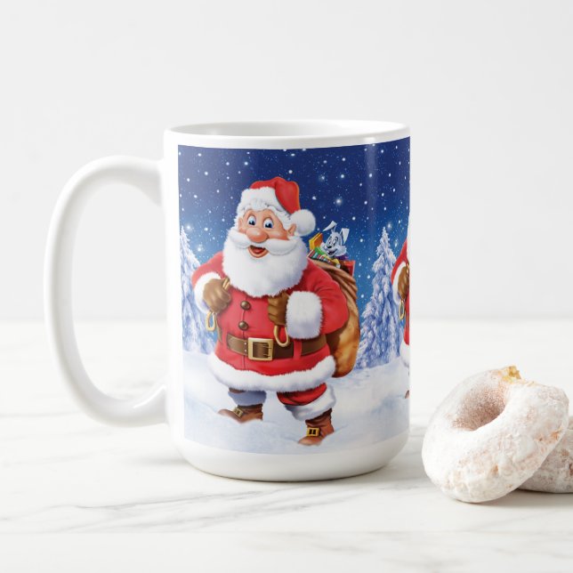 Custom Christmas coffee mug, Jolly Santas. Mug (With Donut)