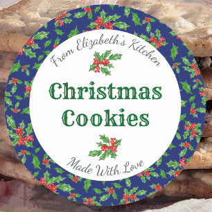 Custom Christmas Cookie Labels Red and Green Holly