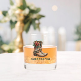 Custom Christmas Cowboy Boots  Whiskey Glass