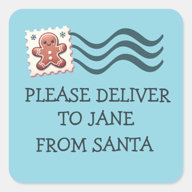 Custom Christmas Cute Gingerbread Stamp Design Square Sticker (Front)
