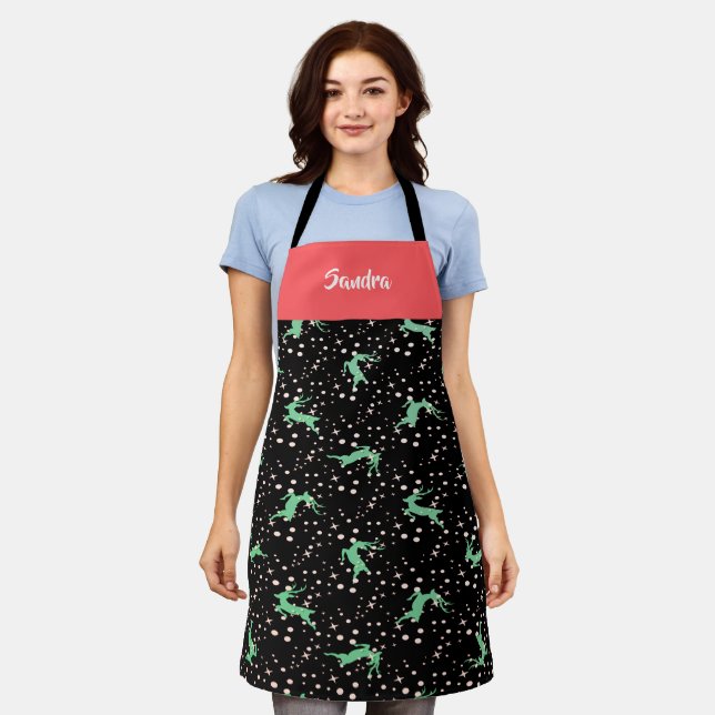 Custom Christmas Deer Star Winter Pattern Apron (Worn)