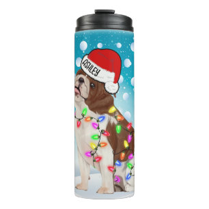 Custom Christmas English Bulldog Head Santa Hat Thermal Tumbler