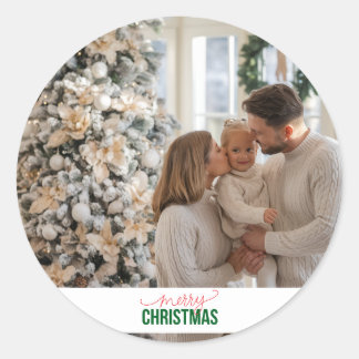 Custom Christmas Family Photo Classic Round Sticker