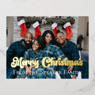 Custom Christmas Family Photo Gold Foil  Holiday Postcard