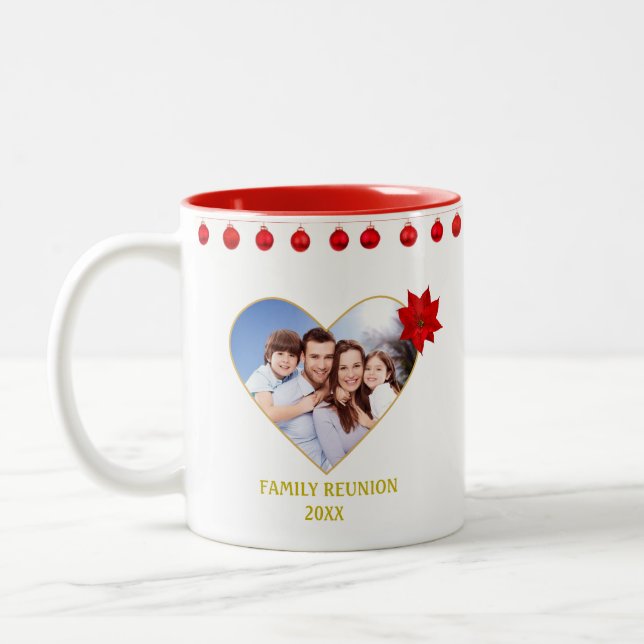 Custom Christmas Family Reunion Photo & Heart Two-Tone Coffee Mug (Left)