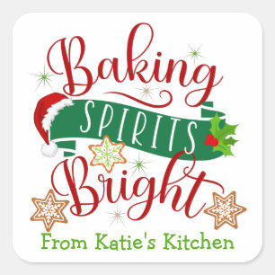 Custom Christmas Festive Baking Spirits Bright Square Sticker