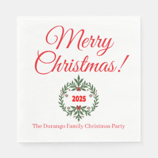 Custom Christmas Festive Floral Wreath Luncheon Napkin