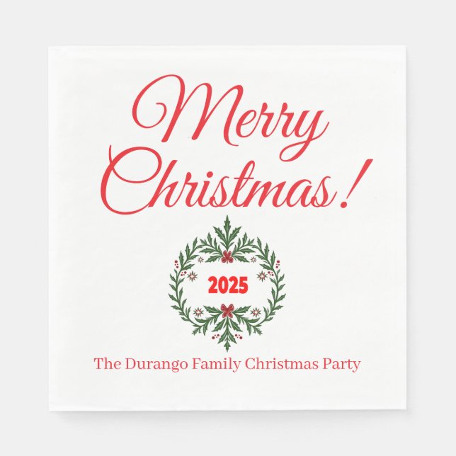 Custom Christmas Festive Floral Wreath Luncheon Napkin (Front)