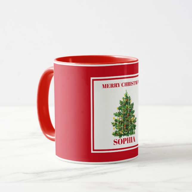 Custom Christmas Festive Vintage Christmas Tree  Mug (Front Left)