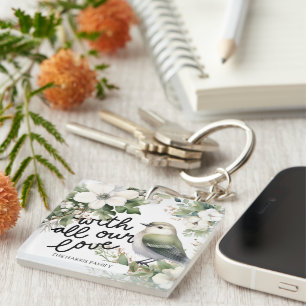 Custom Christmas Flowers & Bird Pillow - With Love Key Ring