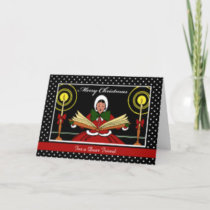Custom Christmas for Friend, Festive Girl Singing Holiday Card
