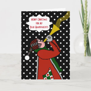 Custom Christmas for Grandparents, Trumpet in Snow Holiday Card