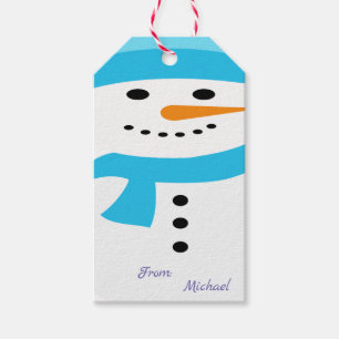 Custom Christmas Fun blue Personalised Snowman Gift Tags
