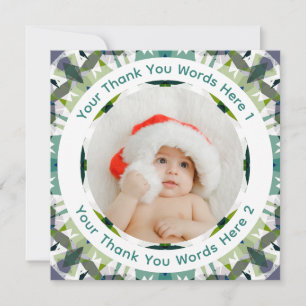 Custom Christmas Fun Modern Green Grey Photo Thank You Card
