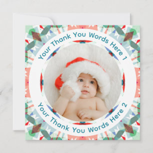 Custom Christmas Fun Modern Green Pink Blue Photo Thank You Card
