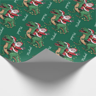 Custom Christmas Funny Santa riding a dinosaur     Wrapping Paper