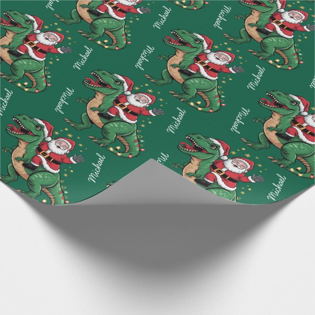 Custom Christmas Funny Santa riding a dinosaur     Wrapping Paper (Corner)