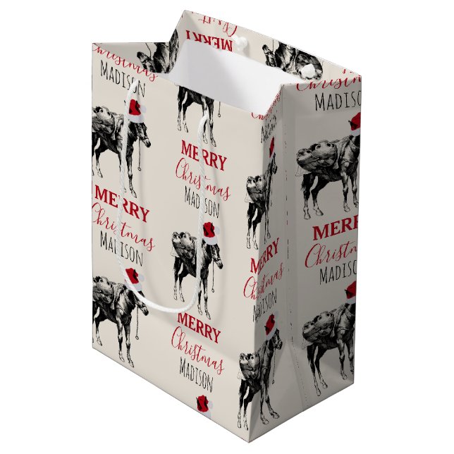Custom Christmas Funny Vintage Donkey Santa Hat Medium Gift Bag (Front Angled)
